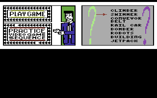 Accolade's Comics featuring Steve Keene Thrillseeker (Commodore 64) screenshot: The game menus