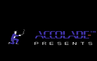 Accolade's Comics featuring Steve Keene Thrillseeker (Commodore 64) screenshot: Agent Steve Keene shoots the Accolade intro logo