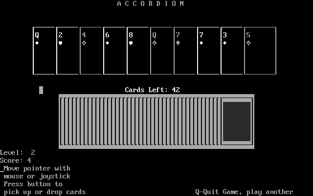 Accordion (DOS) screenshot: A new game (mono text mode)