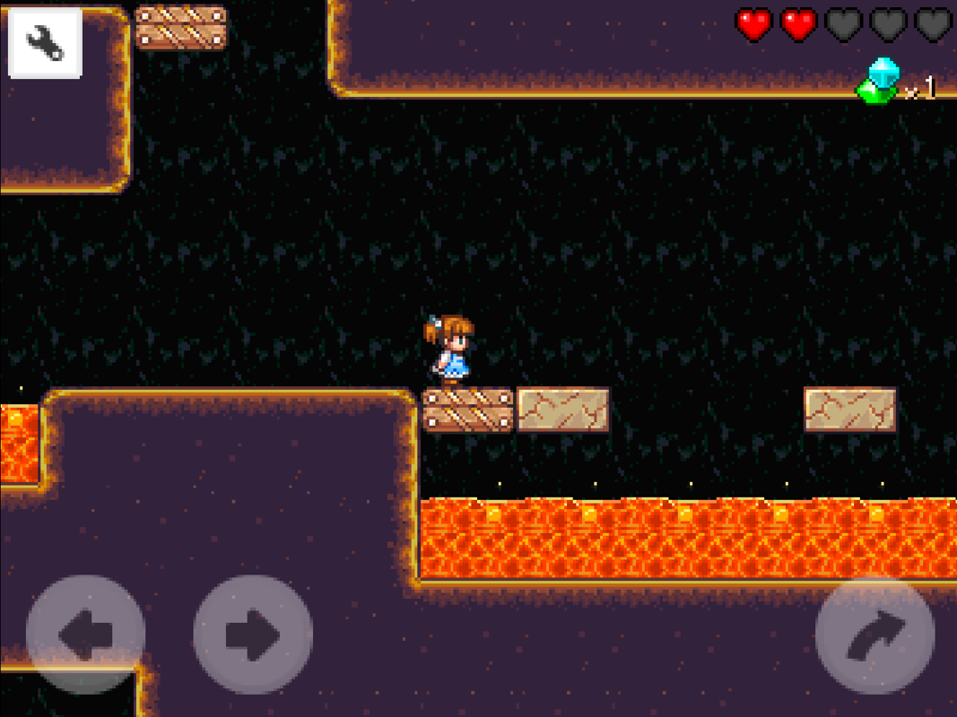 Alice's Mom's Rescue (Android) screenshot: Be them water pools, lava pits, or spike fields, decease is instant in case of fall.