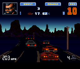 Lamborghini: American Challenge (SNES) screenshot: A big traffic can increase the possibilities of an undesirable crash.