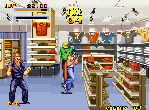 Burning Fight (Neo Geo) screenshot: Exploring a clothing store
