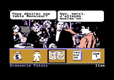 Ticket to Paris (Commodore 64) screenshot: At a Fine Restaurant