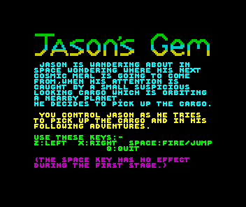 Jason's Gem (ZX Spectrum) screenshot: Instructions
