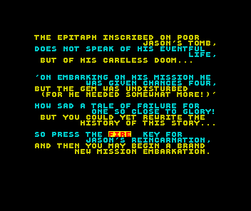 Jason's Gem (ZX Spectrum) screenshot: Game over