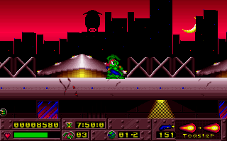 Jazz Jackrabbit (DOS) screenshot: Technoir