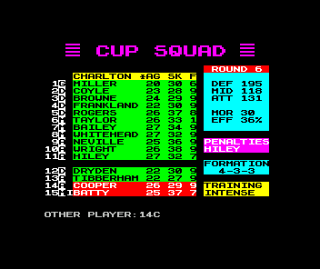 Cup Manager (ZX Spectrum) screenshot: Players can be injured in training