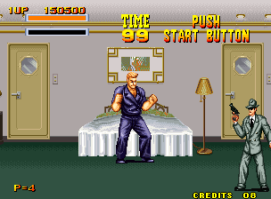 Burning Fight (Neo Geo) screenshot: This bedroom is occupied by Bruce Stone