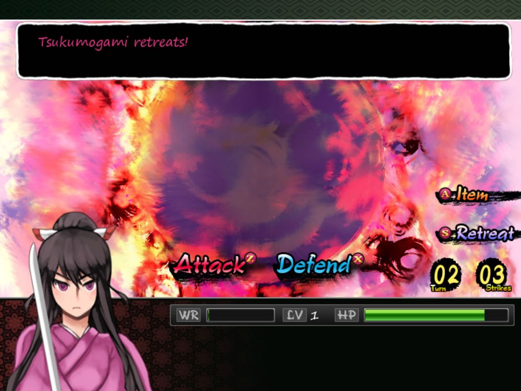 99 Spirits (Windows) screenshot: The spirit retreats during a fight.