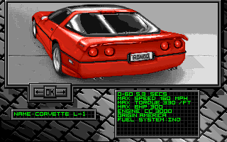 Burning Rubber (Amiga) screenshot: US Car Selection-Corvette L-1
