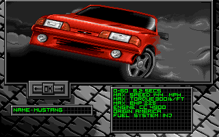 Burning Rubber (Amiga) screenshot: US Car Selection-Mustang