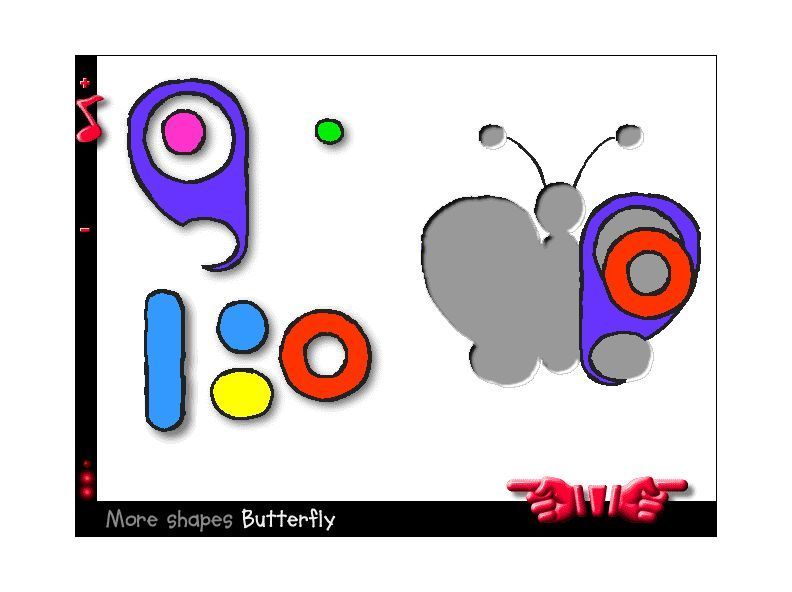 Play & Learn: Reading and Counting (Windows) screenshot: More Shapes The later puzzles in this series are more complex. When completed the butterfly flaps its wings