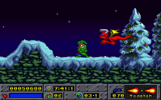 Jazz Jackrabbit: Holiday Hare 1994 (DOS) screenshot: Look! It's the Christmas Devil!