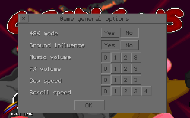 Crazy Cows (DOS) screenshot: Game Options