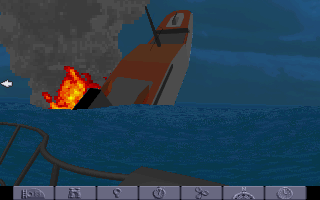 Aces of the Deep (DOS) screenshot: A freighter sinking