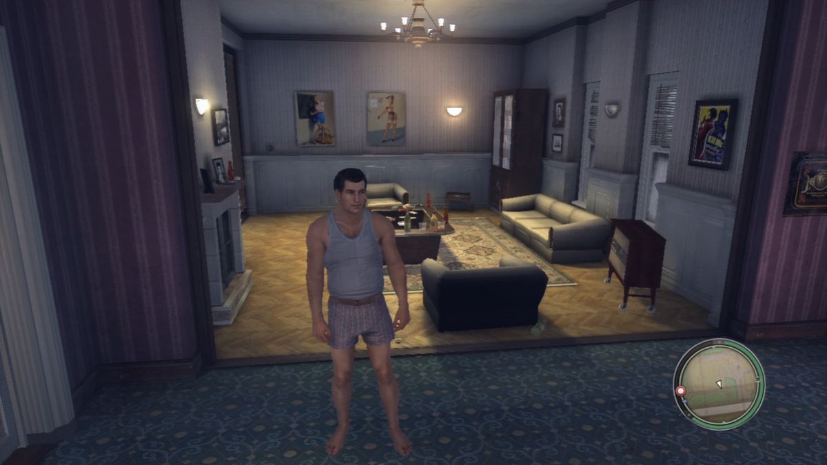 Mafia II: Joe's Adventures (PlayStation 3) screenshot: Joe Barbaro in his apartment in all his glory