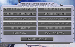 Aces of the Pacific (DOS) screenshot: Single Mission Menu