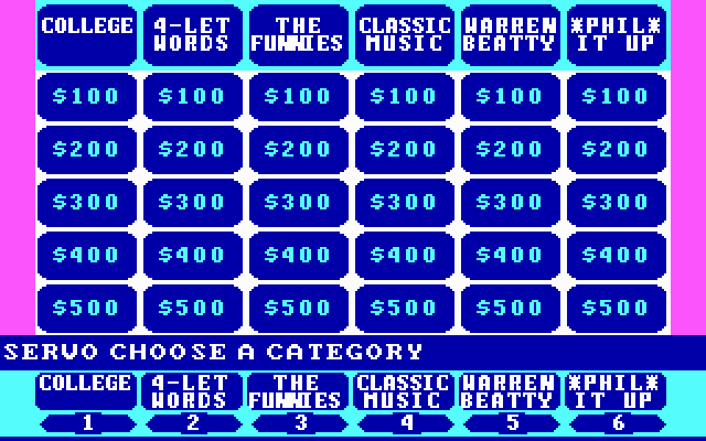 Jeopardy! (DOS) screenshot: The answer board for round 1