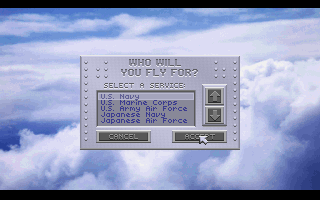 Aces of the Pacific (DOS) screenshot: Pick your service