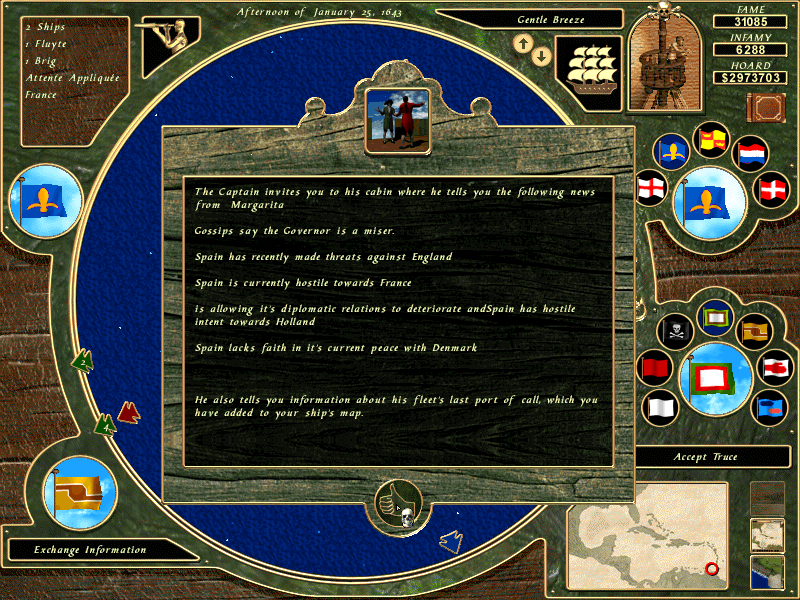 Cutthroats: Terror on the High Seas (Windows) screenshot: See how many errors you can spot in this one message alone...