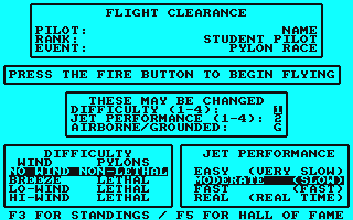 Acrojet (Amstrad CPC) screenshot: Some parameters that can be set