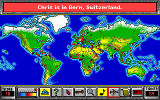 BushBuck Charms, Viking Ships & Dodo Eggs (DOS) screenshot: The global map: Travel around the world in search for country-specific cultural items!