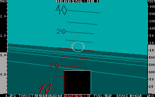 Jet (DOS) screenshot: Flying over the ocean (CGA with RGB monitor)