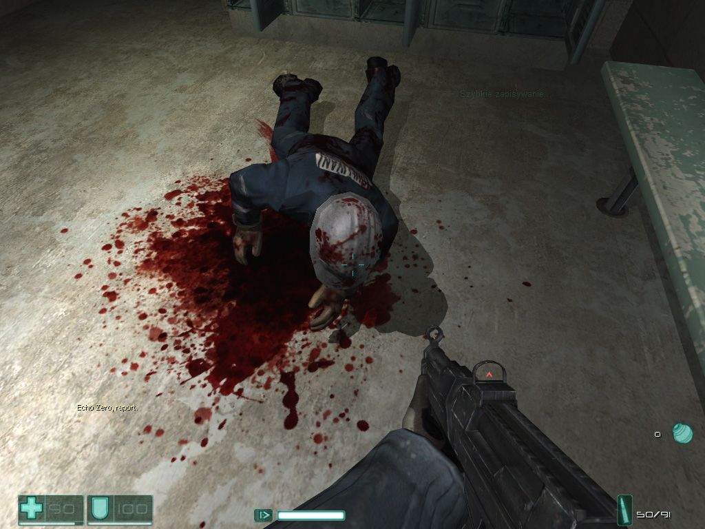 F.E.A.R.: First Encounter Assault Recon (Windows) screenshot: Dying technician.