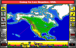 BushBuck Charms, Viking Ships & Dodo Eggs (DOS) screenshot: Were off to the States. How about LA?