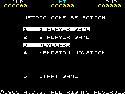 Jetpac (ZX Spectrum) screenshot: Menu