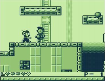 The Jetsons: Robot Panic (Game Boy) screenshot: Elroy Jetson attacking a robot with his ball