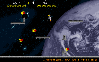 Jetman (DOS) screenshot: Started rebuilding the spaceship