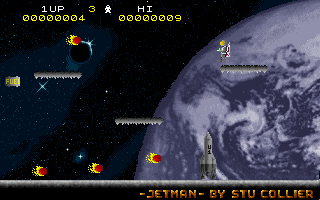 Jetman (DOS) screenshot: Started collecting Fuel