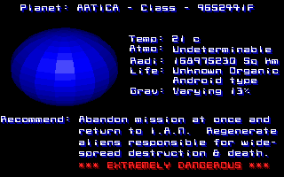 CyberGenic Ranger: Secret of the Seventh Planet (DOS) screenshot: Planet Status