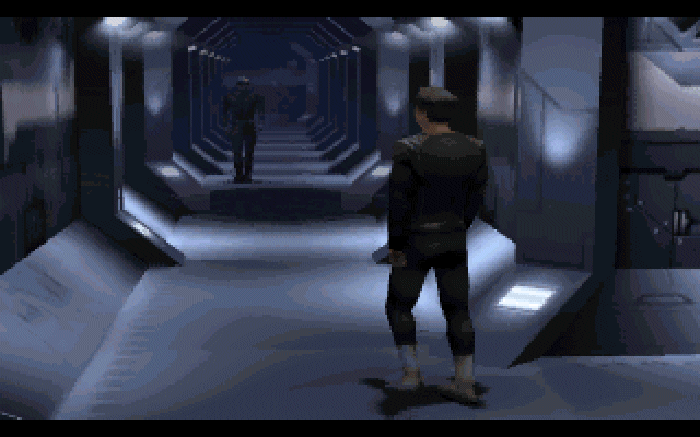Cyberia 2: Resurrection (DOS) screenshot: The guard has spotted us