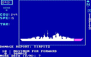 Action in The North Atlantic (DOS) screenshot: Checking the damage report. None so far!