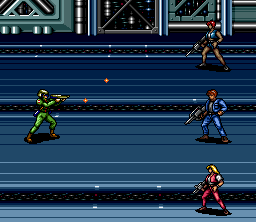 Cyber Knight II: Chikyū Teikoku no Yabō (SNES) screenshot: Battle in progress