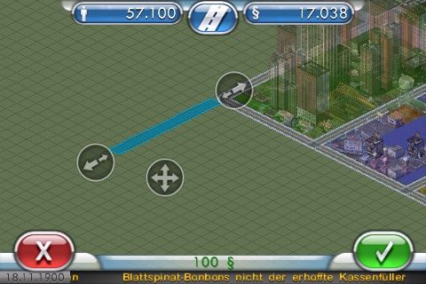 SimCity (iPhone) screenshot: As opposed to the original game, stuff you build doesn't show up immediately in order for the player to be able to correct things.