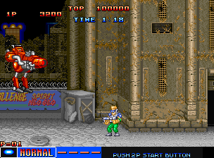 Cyber-Lip (Neo Geo) screenshot: A red robot guards the exit