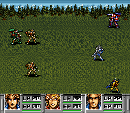 Cyber Knight II: Chikyū Teikoku no Yabō (SNES) screenshot: Starting a battle