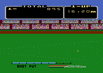 The Activision Decathlon (Atari 8-bit) screenshot: Considering how thin the player looks, this is okay