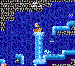 Bonze Adventure (TurboGrafx-16) screenshot: Lifted up by a waterfall