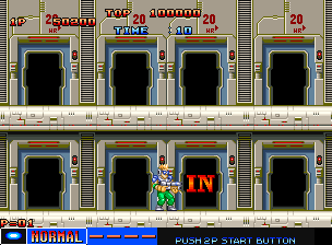 Cyber-Lip (Neo Geo) screenshot: "Which door should I enter?"