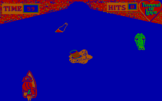 Jim Henson's Muppet Adventure No. 1: "Chaos at the Carnival" (DOS) screenshot: Tunnel of Love: Steer the boat to avoid the obstacles.