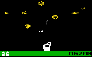 Buzz Bombers (Intellivision) screenshot: Spraying the incoming bees