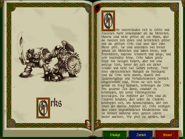 Warhammer: Shadow of the Horned Rat (Windows) screenshot: Getting information about the orks