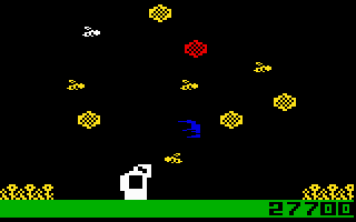 Buzz Bombers (Intellivision) screenshot: The growing flowers restrict movement of the spray can