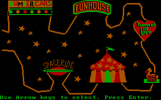 Jim Henson's Muppet Adventure No. 1: "Chaos at the Carnival" (DOS) screenshot: Level selection screen: the carnival.