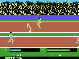 The Activision Decathlon (ColecoVision) screenshot: Jumping over hurdles...