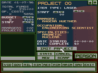 Maelstrom (DOS) screenshot: Conduct Research